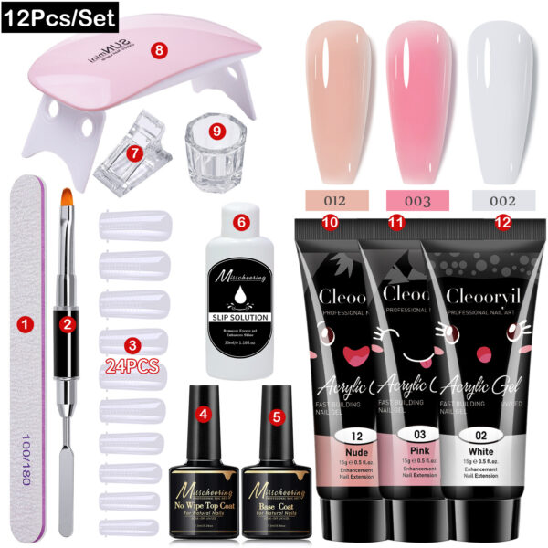 3 color Polygel kit with Mini lamp (12pcs)